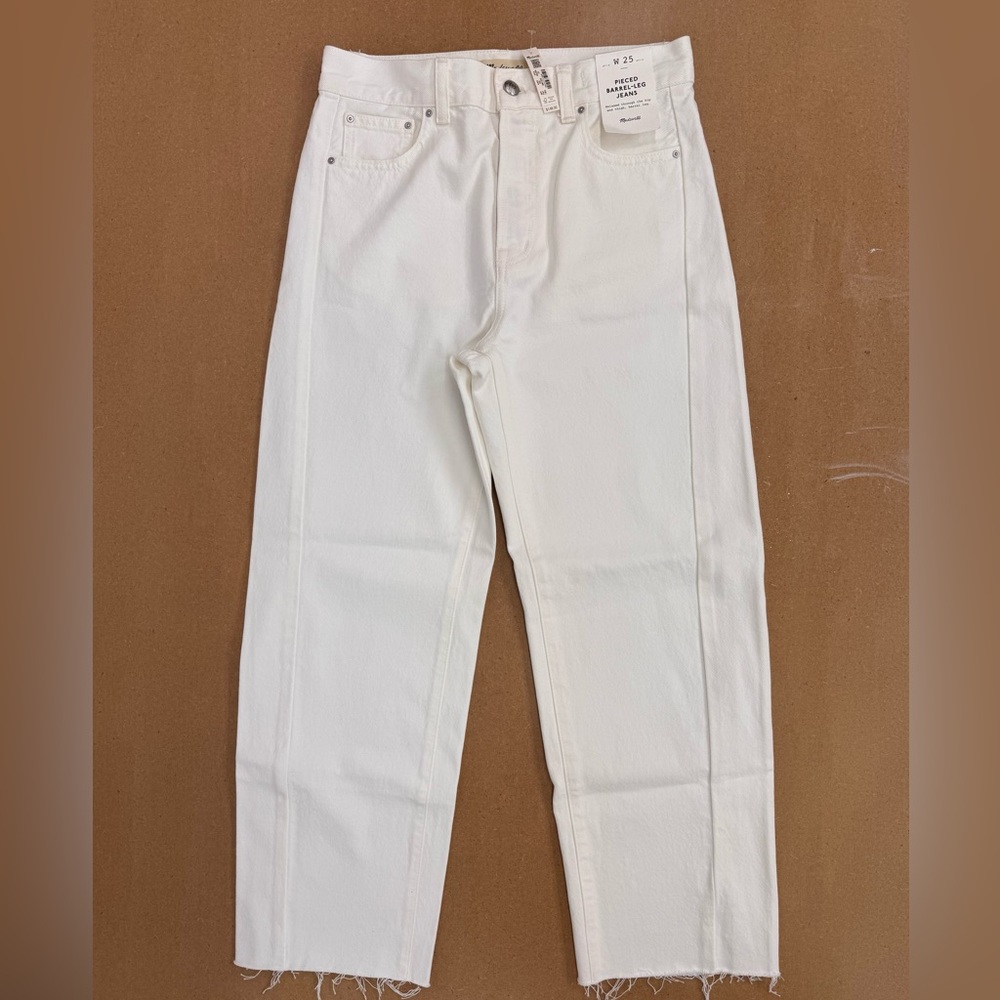 NWT Madewell Women's Cream Pieced Barrel-Leg Jeans